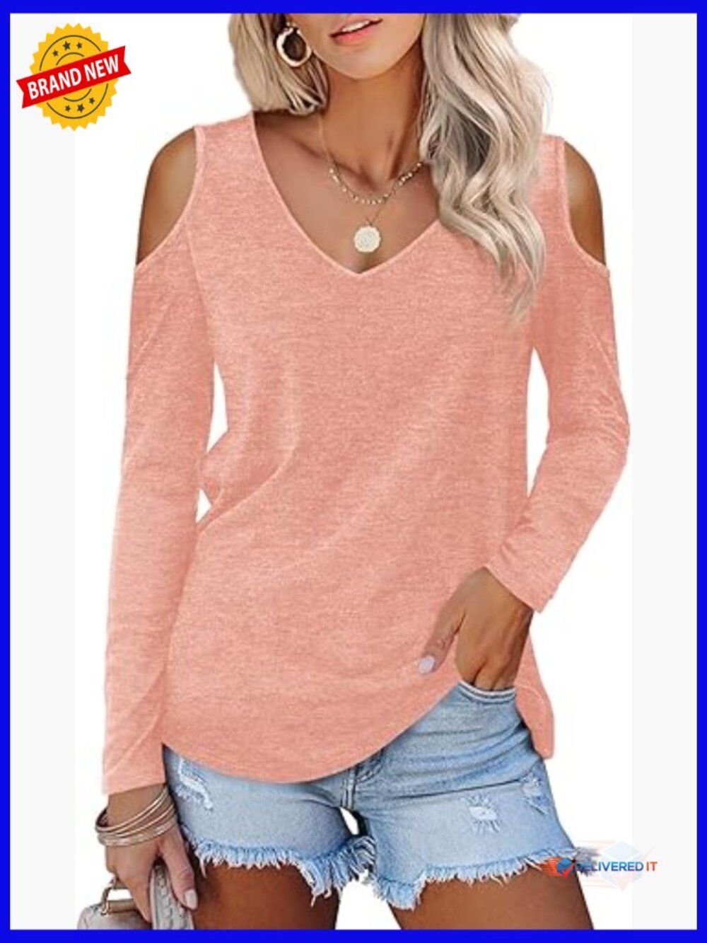 Cold Shoulder V Neck Tee Soft Stretchy Rayon Blouse